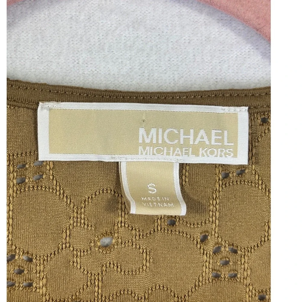 Michael Kors Women Brown Eyelet Flutter Sleeve V-Neck Top Blouse Small